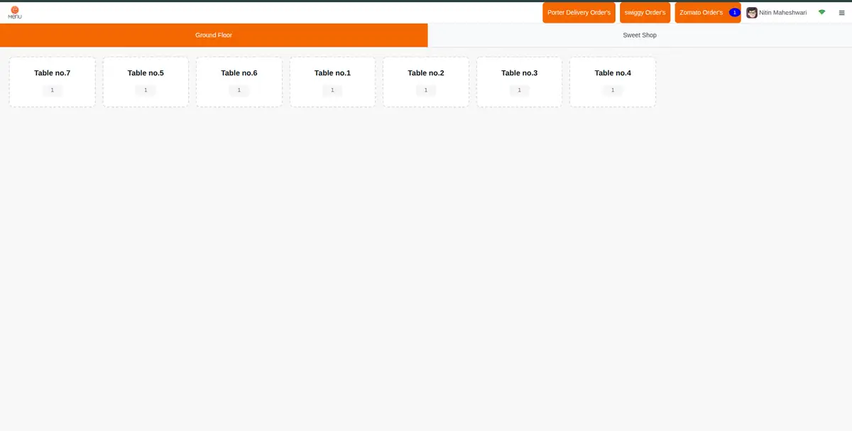 Online eMenu POS table view on Android phone